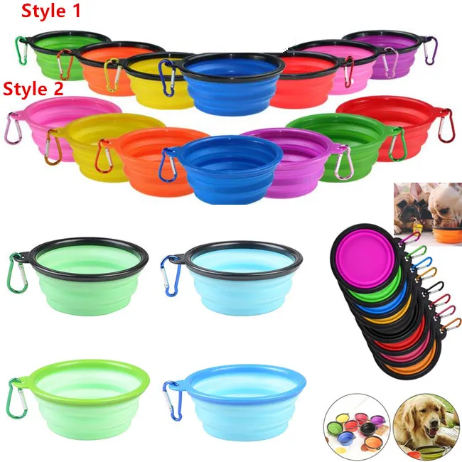 12oz Collapsible Dog Bowls Expanderbar kopp maträtt bärbar resa husdjur katt mat vatten matar silikonskål med karabinerklipp för vandring resande vandring