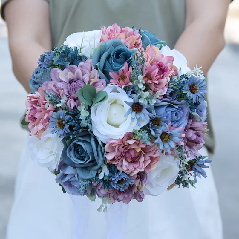 Artificial Wedding Bridal Bouquets Handmade Popular Pinterest Silk Flowers Country Wedding Supplies Bride Holding Brooch Engagement Beach