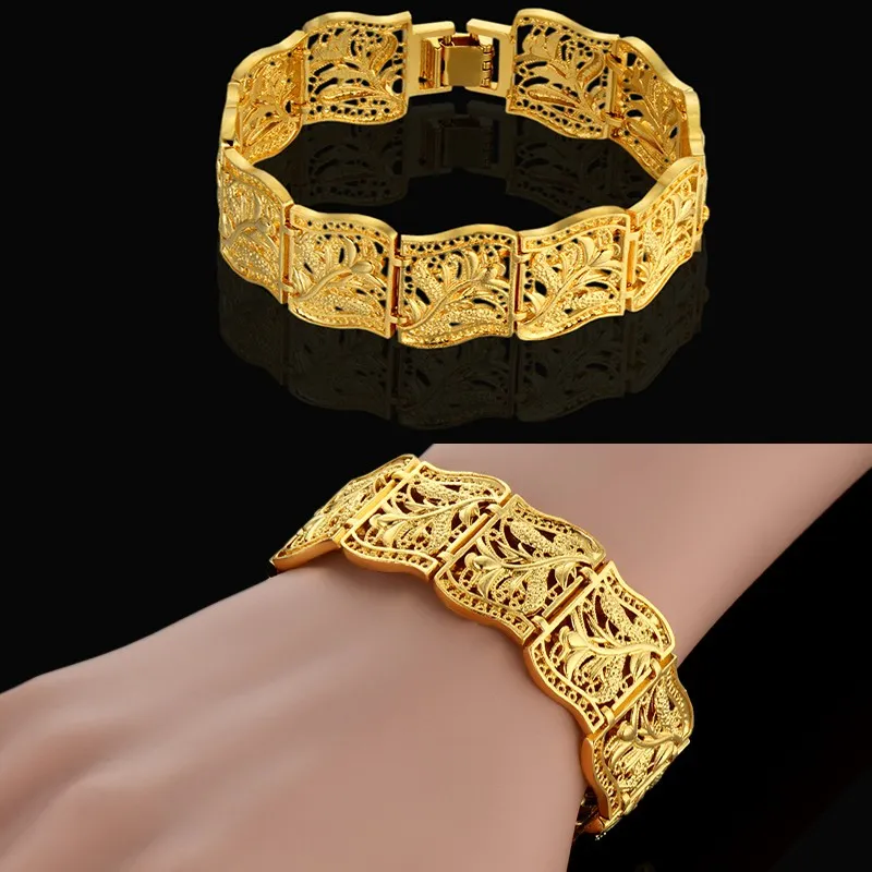 Braslet Mulher Jóias Braclets Atacado Feminino 19 cm Cor do Ouro Chunky Flor Elo Da Cadeia Pulseira Para As Mulheres navio livre