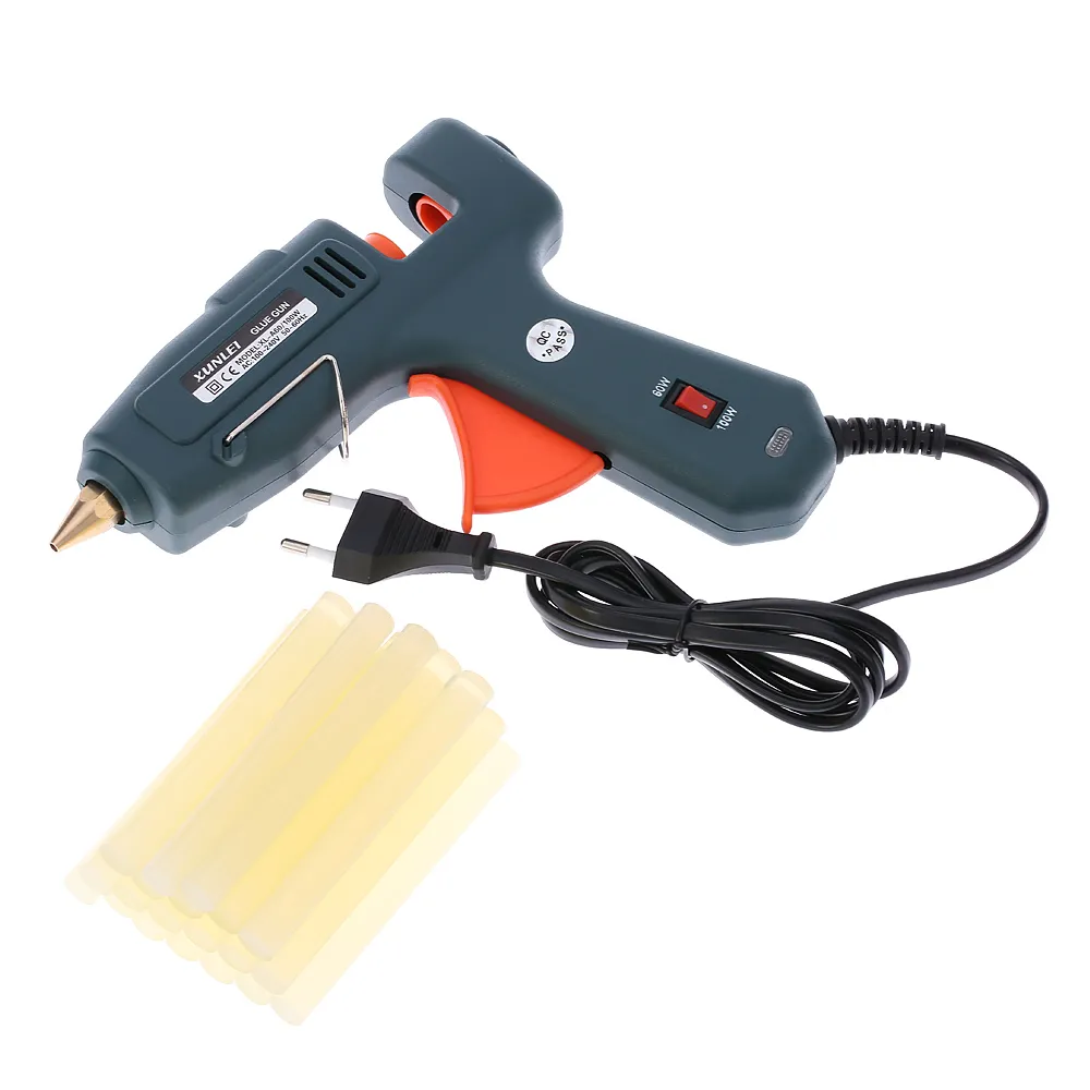 Freeshipping Interruptor Elétrico 110 V-220 V Hot Melt Glue Gun Ferramenta de Reparação de Aquecimento 60 W / 100 W com 20 Pçs / lote Bastões de Cola de Aquecimento Craft Repair Tool