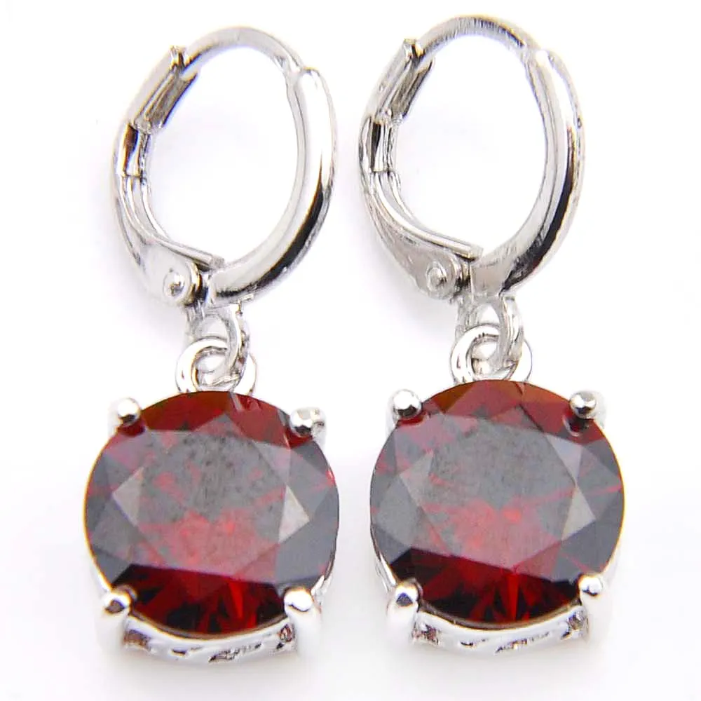 Novel Luckyshine Classic Round Fire Red Garnet Cubic Zirconia 925 Silver Pendants Necklaces Earrings Gift Wedding Jewelry Sets