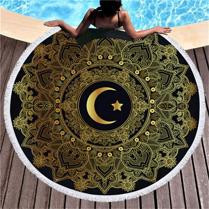 Olifant Bohemian Kwastje Tapestry Zwart 150 cm Ronde Strandlaken Grote voor Volwassenen Microfiber Toalla Absorberende Deken Mats271v