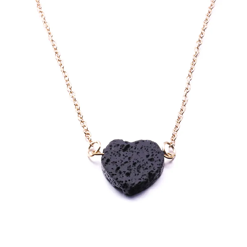 Zilver Vergulde Driehoek Hart Zwart Lava Stone Ketting Aromatherapie Essentiële Olie Parfum Diffuser Ketting voor Vrouwen Sieraden