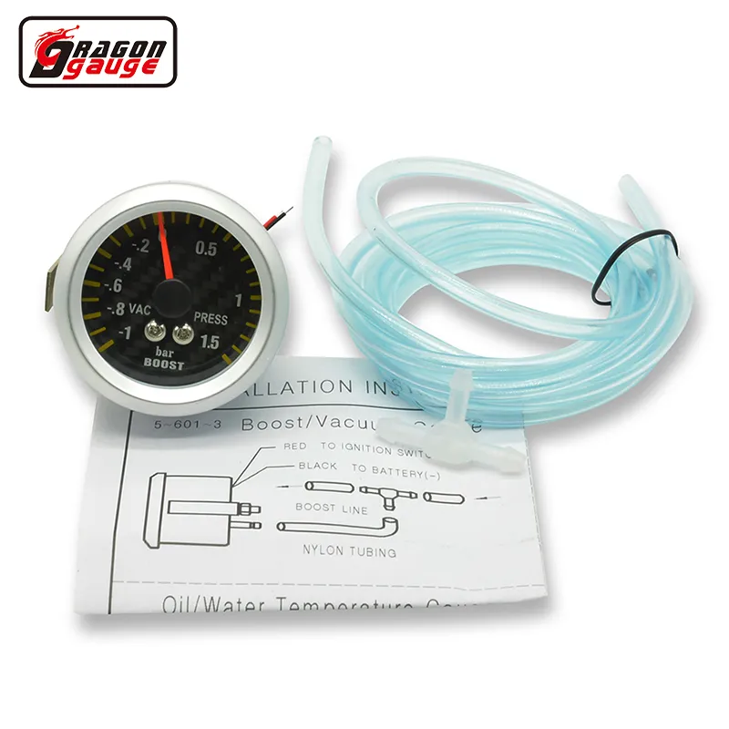 Dragon Gauge 52mm carbone Tatouages ​​Auto Voiture Turbin turbo boost jauge pointeur meterr -1 ~ 0 VAC 0-1.5 bar presse