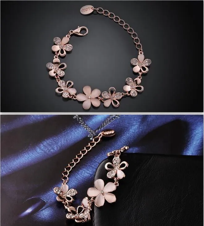 Elegante vrouwen kristal armband polijsten charme bloemen en planten hanger armbanden voor meisje mooi gift gratis schip