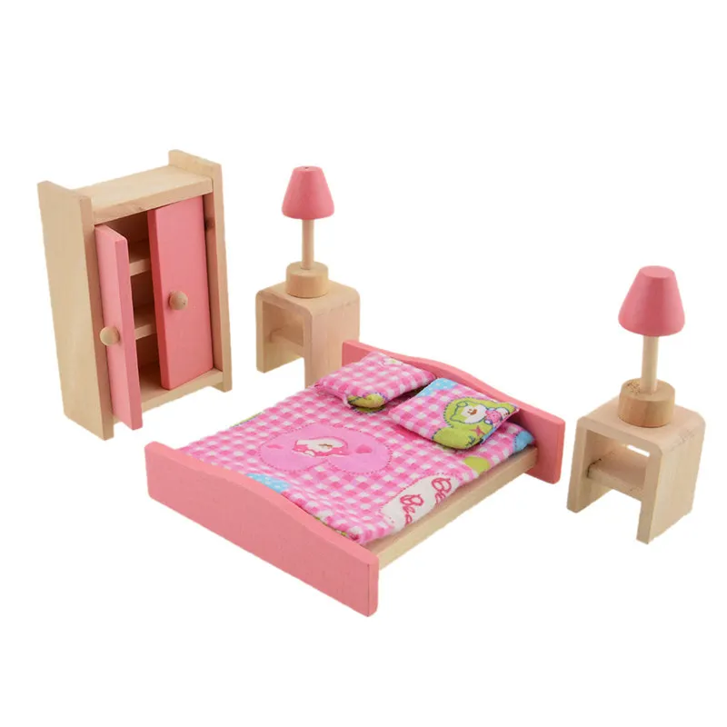 Bambole in legno Mobili da bagno Letto a castello Casa Bambole bambini in miniatura Accessori case delle bambole bambini Gioca a giocattoli