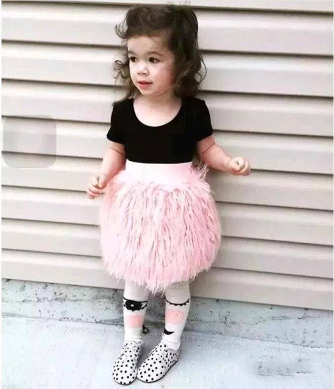 2017 Autumn Winter Baby Clothes Pink Imitation Cashmere Plush Skirts for Girls Soft Comfortable feeling Toddler Kids Clothing