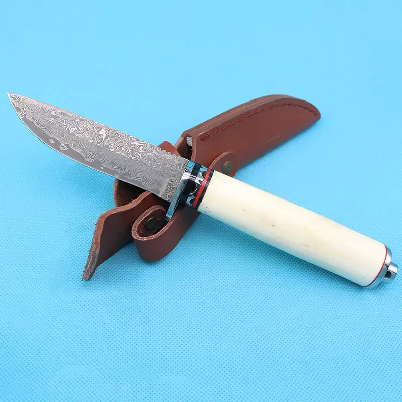 En Kaliteli Şam Koleksiyonu Avcılık Bıçak Şam-Çelik Bıçak Kemik Kolu Açık Kamp Yürüyüş Survival Düz Bıçaklar