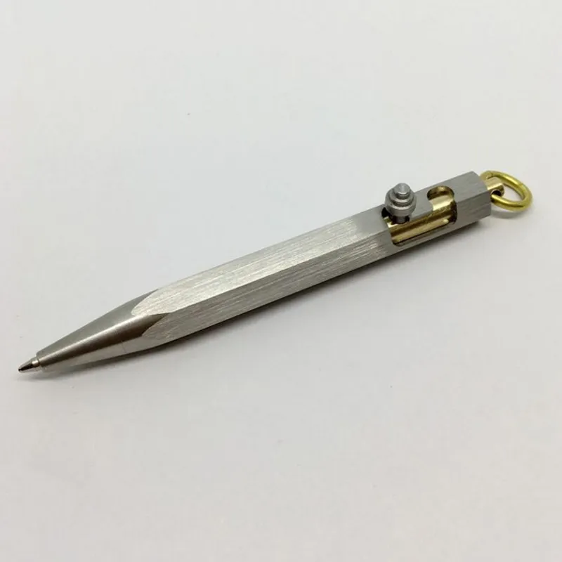 1 adet el yapımı mini tabanca şekilli paslanmaz çelik kalem, katı taşınabilir cep metal kolye tükenmez kalem kendini savunma edc