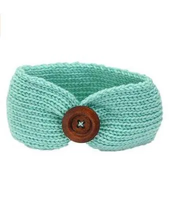 Meninas do bebê Do Partido Moda Lã Crochet Headband Knit Hairband com Botão Decoração Inverno Recém-Nascido Infantil Cabeça Mais Quente Cabeça Headwrap