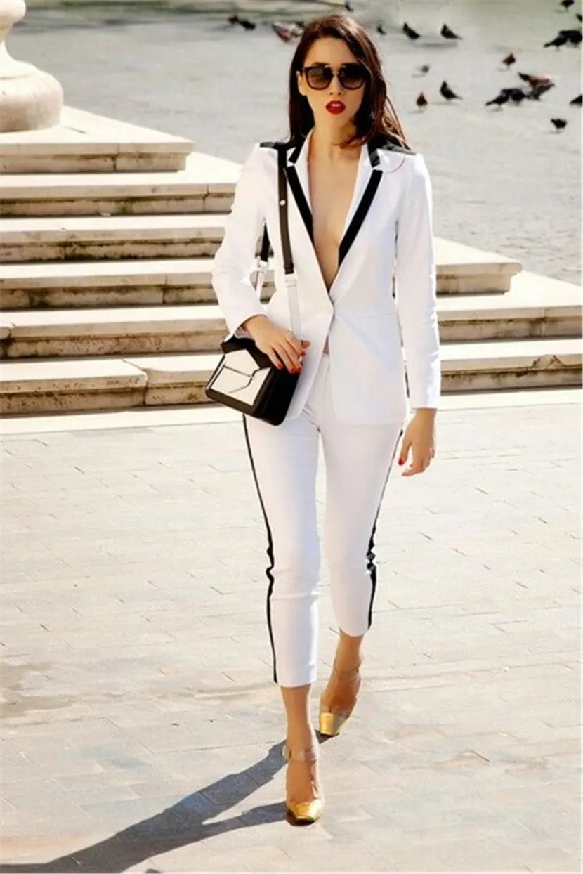New Women White And Black Pants Suit Business Formal Uniform