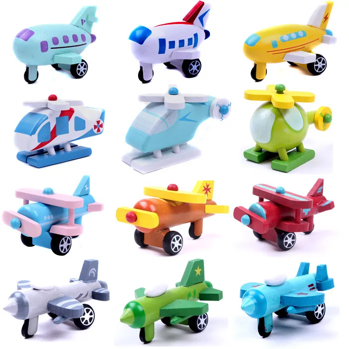 Mini modelos de vehículos de transporte de madera 5x3x4cm Avioneta excavadora Bus Van modelos niños juguetes de madera juguetes de aprendizaje y educación para bebés