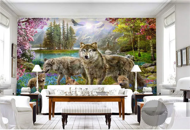 Foto personalizzata 3d wallpaper grigio lupo cani moderno bellissimo fiore di pesco TV sfondo carta da parati adesivo murale