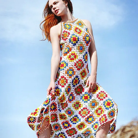Womens Handmade Hippie Crochet Dress Cotton Boho Style Gypsy