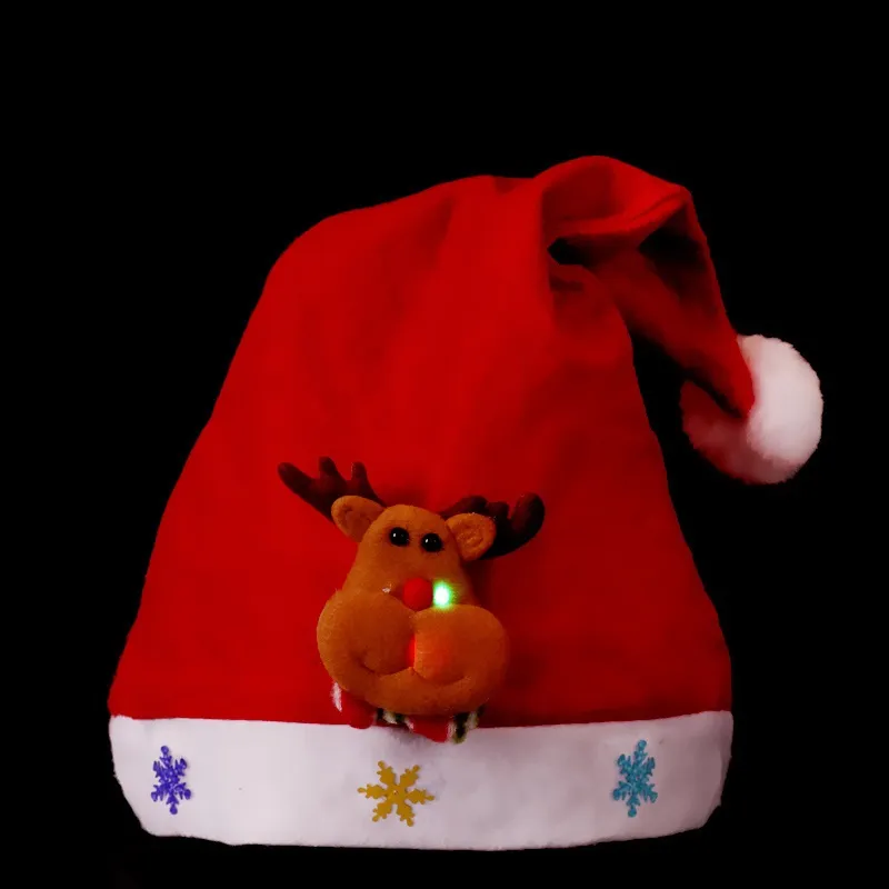 LED Kids Weihnachtshut Weihnachtsfürst Erwachsener Mini Red Santa Claus Hirsch Party Dekor Weihnachtskappen Weihnachten Dxmas Schneeflocke Häkelhüte 