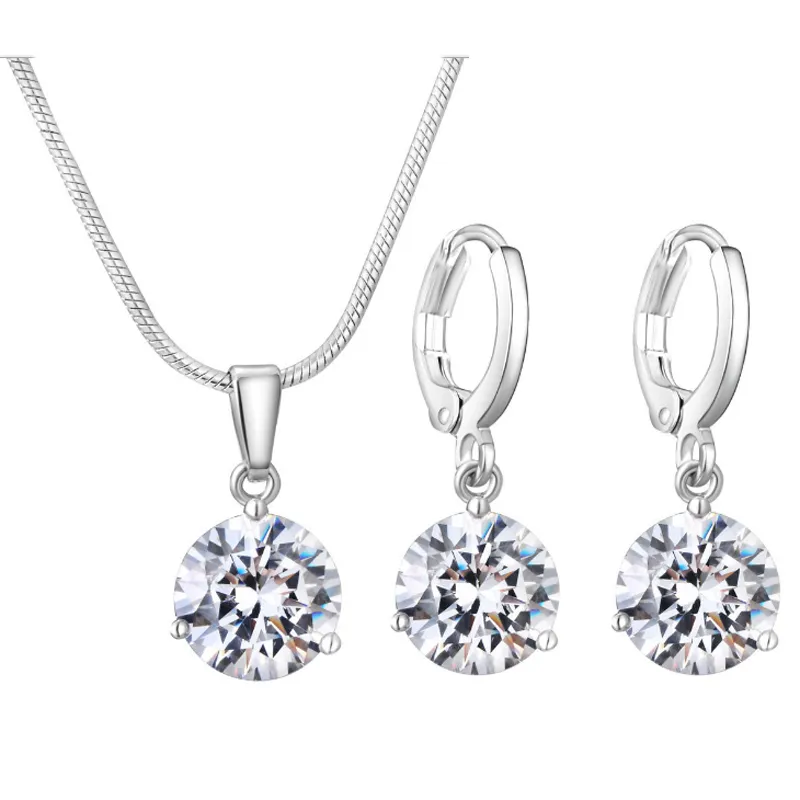 High Quality Micro Pave Crystal Zircon Earrings Necklace Sets Bridal Wedding Engagement Jewelry Set Fashion Party Jewelry Gifts