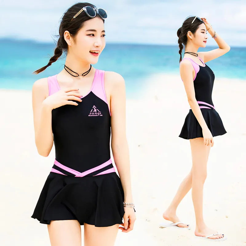 Verzy Pretty One Piece Swimsuit kjol kvinnor strand badkläder klänning söt sexig a-line tryck unga damer baddräkt SQ18047 MS6I