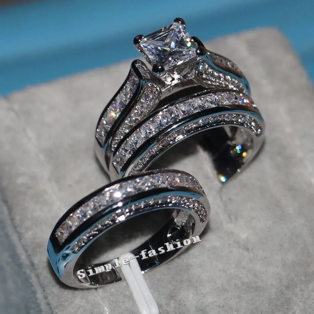 Mode-sieraden vrouwen volledige 20ct CZ geboortestenen ring 14kt wit goud gevuld 3-in-1 aangrijping bruiloft band ring set