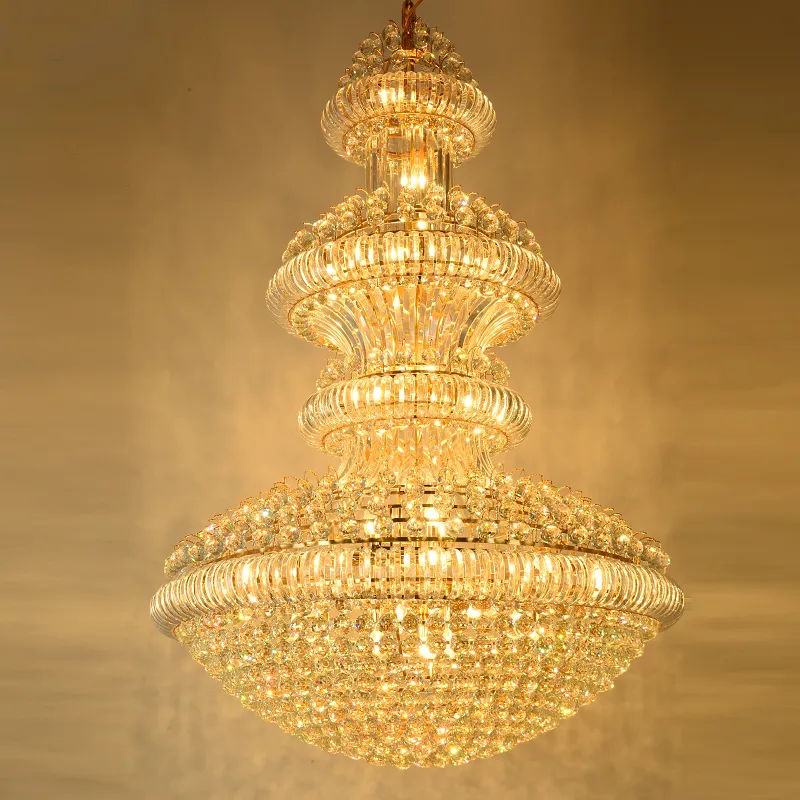 Moderne LED-Kristall-Kronleuchter-Leuchten, amerikanische große goldene Kronleuchter-Lampen, europäische große Hotel-Lobby-Halle, Treppe, Zuhause, Inoodr-Beleuchtung