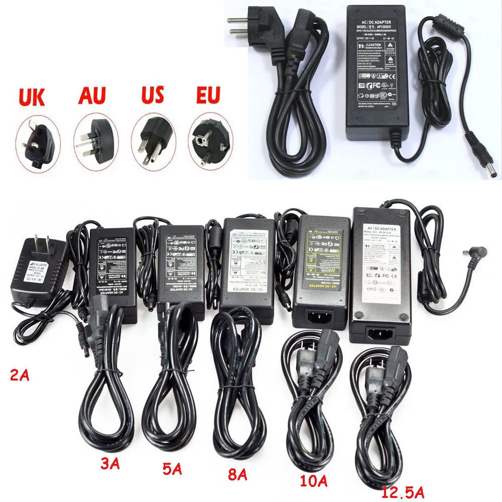 Transformator Adapter LED-omkopplingsströmförsörjning 110-240V AC DC 12V2A3A4A 5A 6A 7A 8a 10a Bandljus 5050 3528