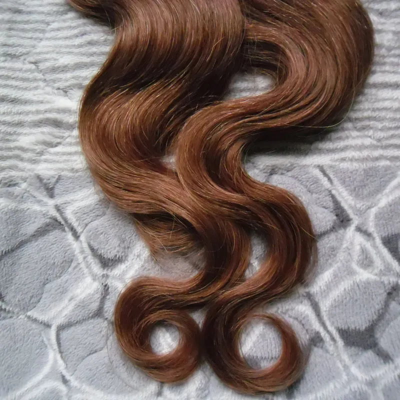 6 Medium Brown Tape In None Remy Human Hair Adhesive Extension 12" 14" 16" 18" 20" 22" 24" 26" 100g Body Wave Skin Weft Hair