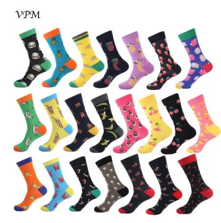 VPM – chaussettes colorées en coton pour hommes, nourriture amusante, ananas, Pizza, Hamburger, bière, Chili Skate, Harajuku, chaussettes joyeuses pour cadeau de noël