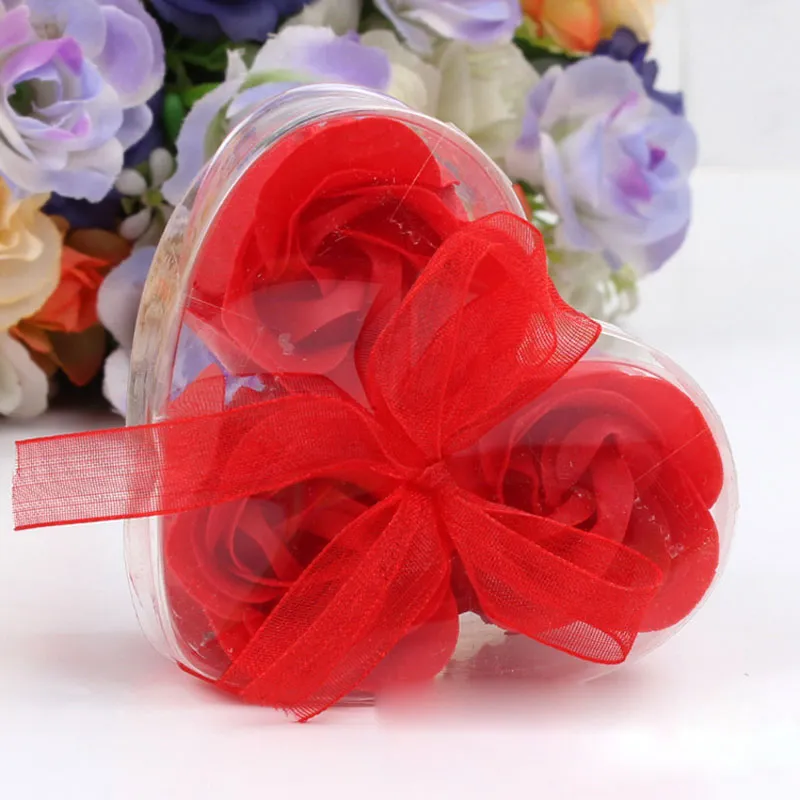 3 SZTUK Pudełko Pakowany Kształt serca Handmade Soap Rose Soap Petal Simulation Flower Paper Flower Soap Soap 3 sztuk = 1box Walentynki Prezenty przyjęcia urodzinowe