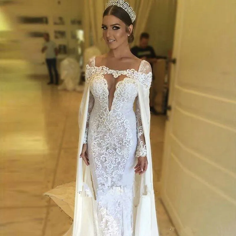 Off the Shoulder Floor Length Long Bridal Wraps with Lace Pearls Bridal Shawl Elegant Bridal Accessory for Brides Cloak High Quali2910741