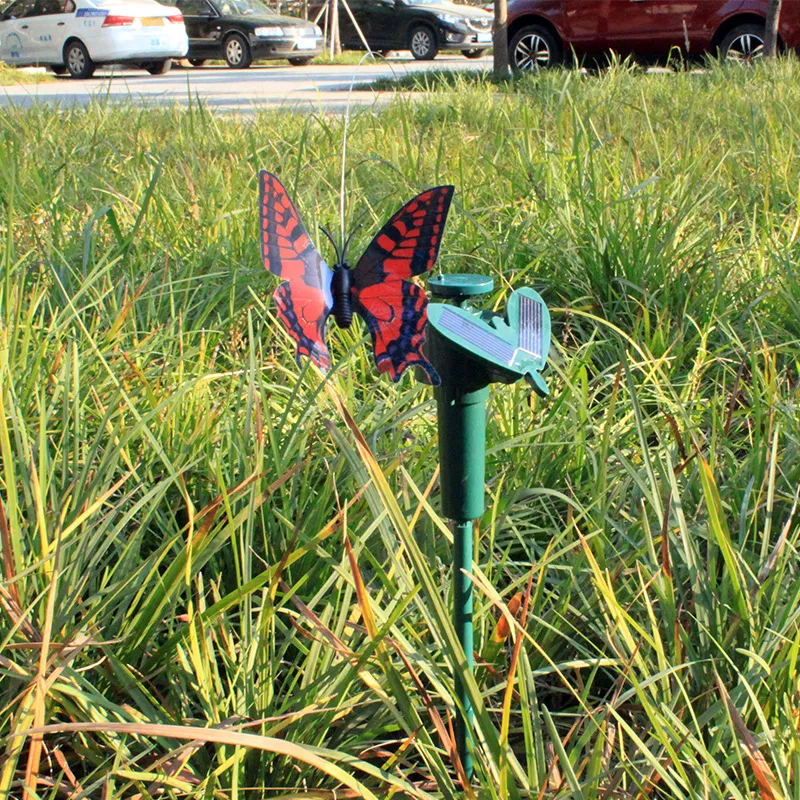 Solar roterende simulatie vlinder fladderende grappige energie speelgoed vibratie kolibrie vliegende tuin tuin decoratie C4370