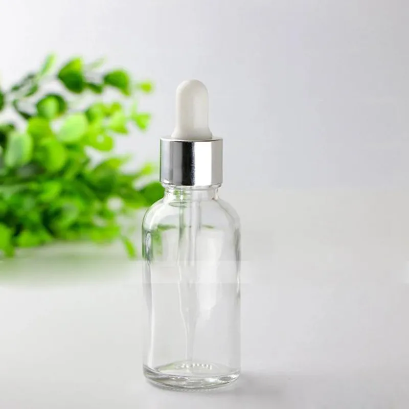 Fabrieksaanbod 30 ml Duidelijke essentiële oliedruppelflesjes met glazen oogdruppel en zwart zilvergoudveiligheid cap glas verpakking flessen