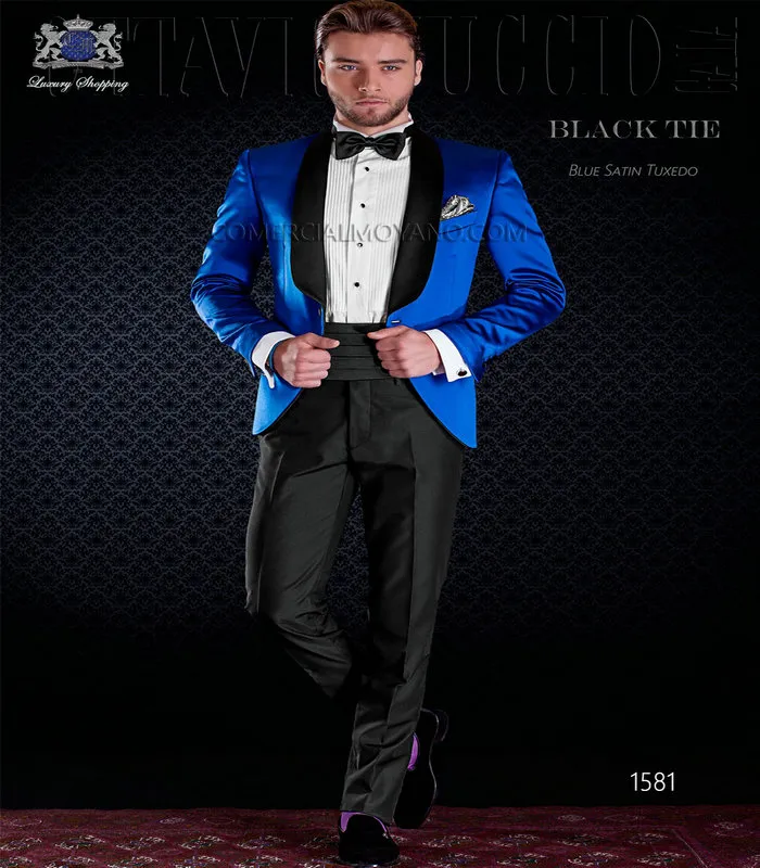 2018 Slim Fit Black Szal Lapel Mężczyźni Formalne Zielone / Czerwone / Royal Blue / Filety Garnitury z spodniami Mężczyźni Wedding Garnitury Groom Suit Prom Tuxedo