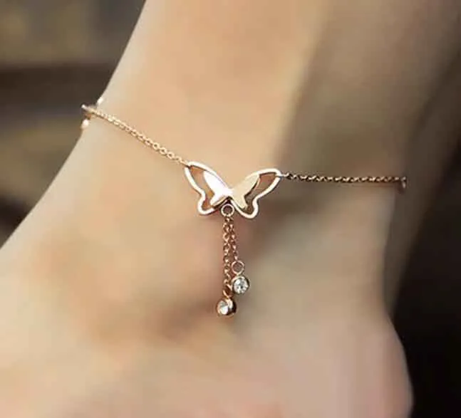 New Hollow Out Butterfly Anklet With Rhinestone Tassel Anklets Fashion Summer Beach Anklet Bracelet Foot Jewelry