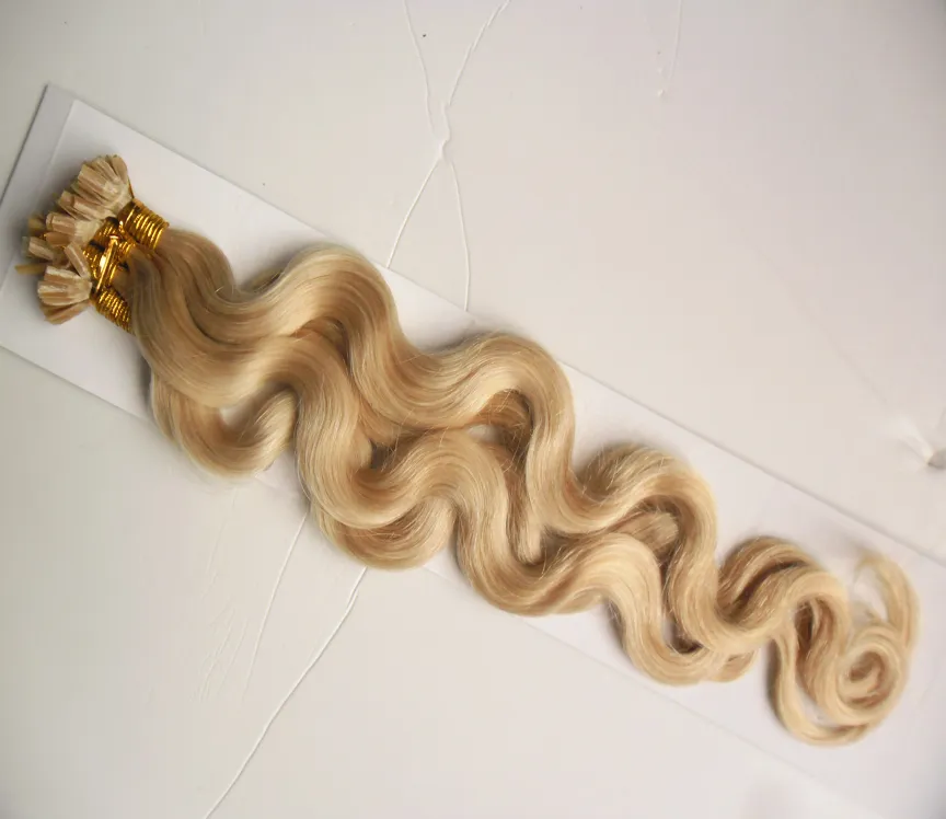 Blonde brazilian body wave virgin hair U Tip Hair Extensions 100 strands 100g Remy Pre Bonded Keratin Capsules Hair1548271