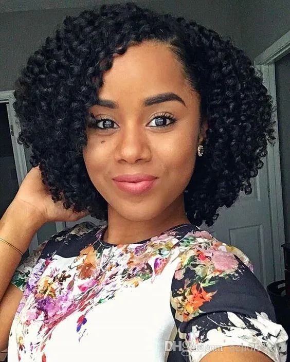 African American Crochet Braid Curly Menselijk Haar Pruiken voor Zwarte Vrouwen Korte Kinky Afro Lijmloze Kant Front Pruik 130% Dichtheid te koop 10 inch