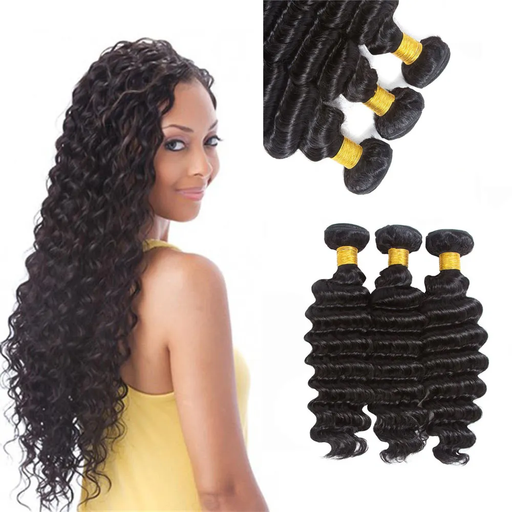 7A Non Transformés Cuticules Alignés Cheveux Brésiliens Vague Profonde Trame Remy Extensions de Cheveux Humains Péruvien Indien Malaisien Dyeable