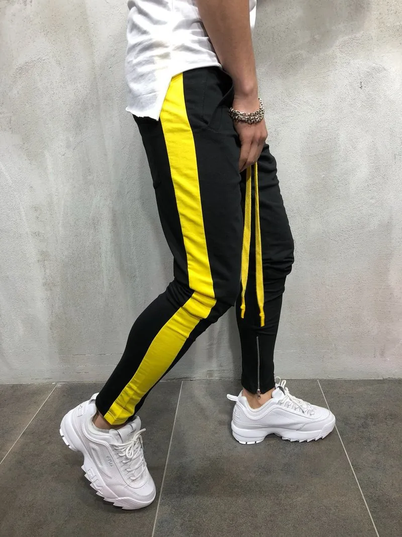 Mężczyzna High Street Odzież Black Yellow Red Bocznego Spodnie Spodnie Elastyczne Slim Fit Joggers Darmowa Wysyłka