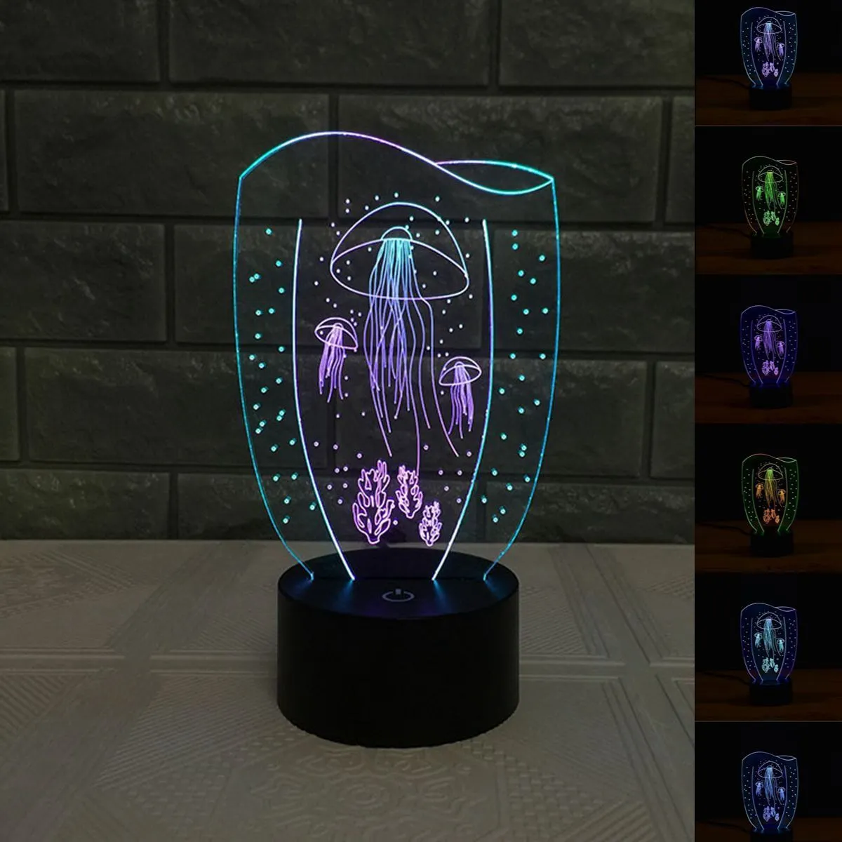 Kolor Flash 3d Led Night Light Lampa Stołowa Multicolor Jellyfish Baby Sleep Light # R45