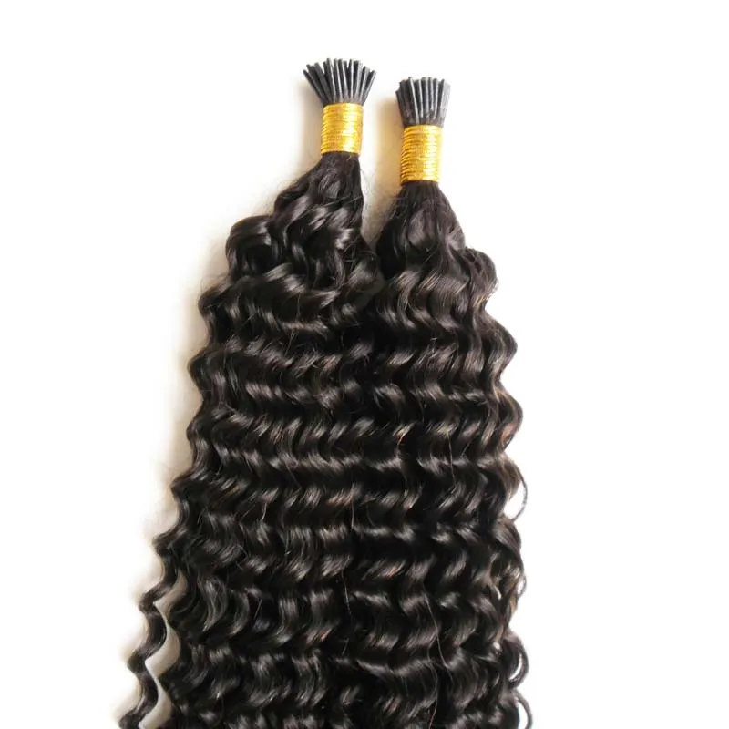 Kinky curly remy stick tips indiska mänskliga hårförlängningar 100 gstrands naturliga svart obearbetat människohår iTip Hair Extensions4204787