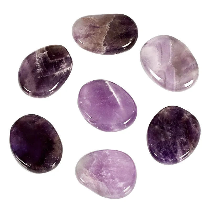 Dingsheng Natural Crystal Quartz Ovala Slice Amethyst Obsidian Agate Palm Stones Round Crystal Flat Tumbled Energy Stone Reiki Healing Chakra