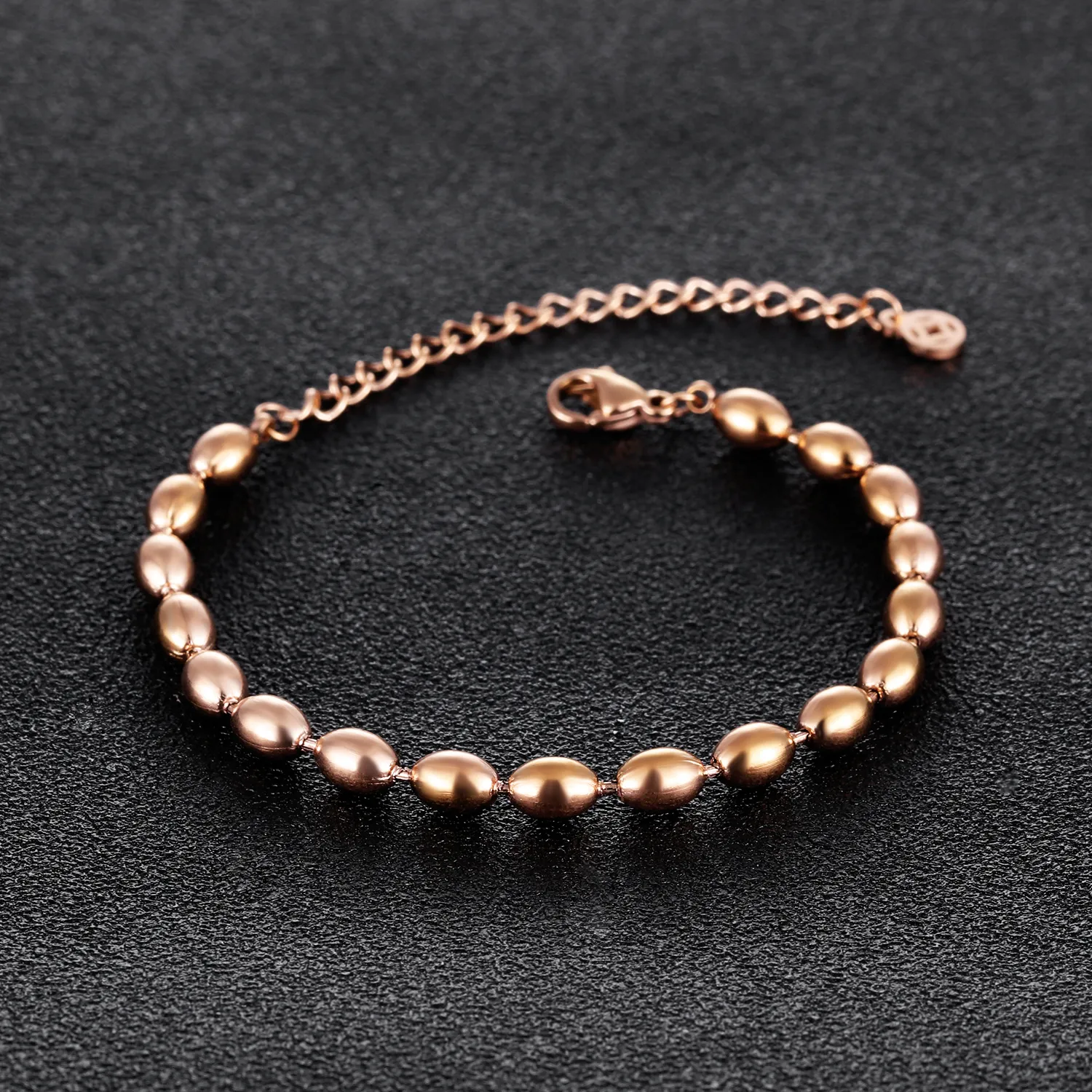 Regalo di amicizia Bracciale con perline in acciaio inossidabile oro rosa con chiusura a moschettone, lunghezza 150 mm + catena di estensione 50 mm