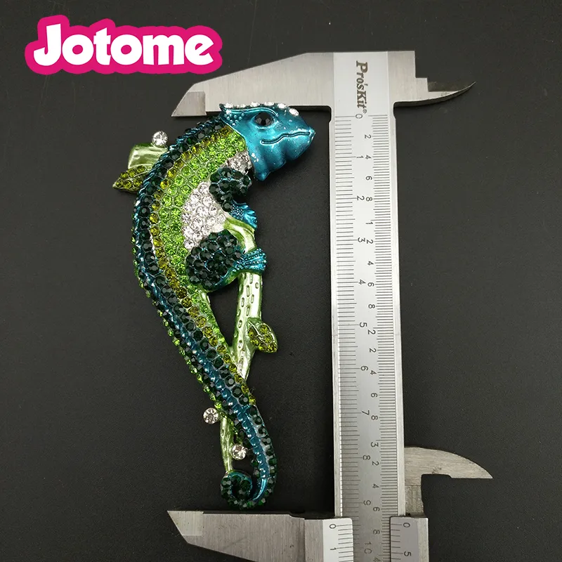 Large Luxury Green Lizard Brooches Crystal Rhinestone Insect Animal Brooch Pin For Men