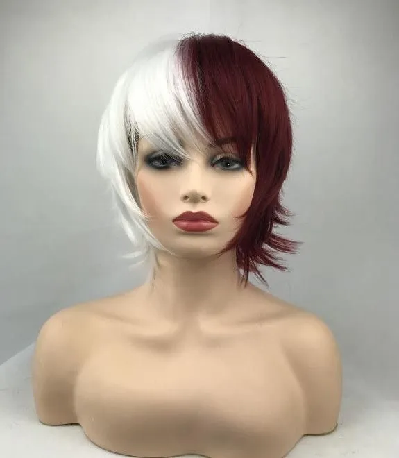 New Arrival Fashion Two Tones White + Burgundy Color Anime Cosplay Peruker