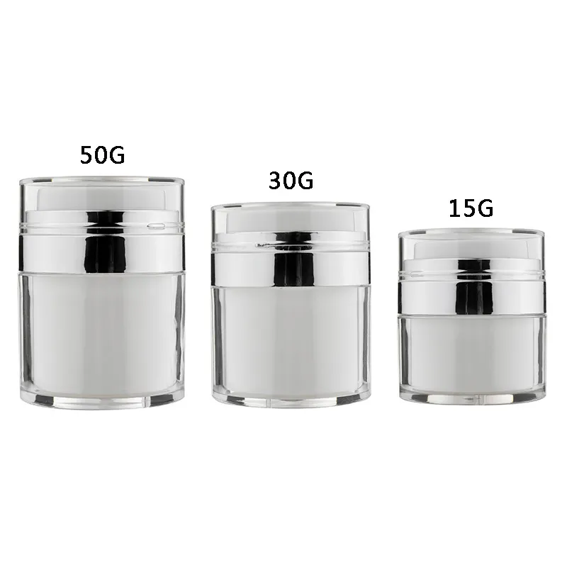 15 30 50g Pearl White Acrílico Airless Jar Jar Jar com gola prateada 15 30 50ml Cosmético Lotion Jar Pump Bottle Bottle2154079