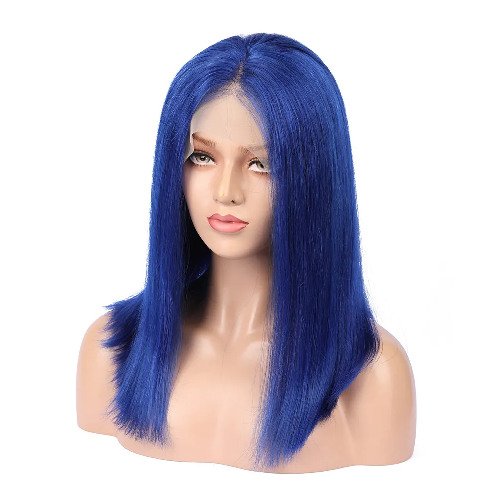 Blå Human Hair Wigs Blue Hair Full Lace Paryker Blå Front Lace Glödlösa Paryk Peruanska Virgin Hair