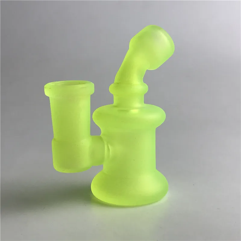 14mm kvinnlig mini glas bong handrör med 3,2 tum ljus glans glöd i den mörka glasåtervinningsbrytaren bongs rökning