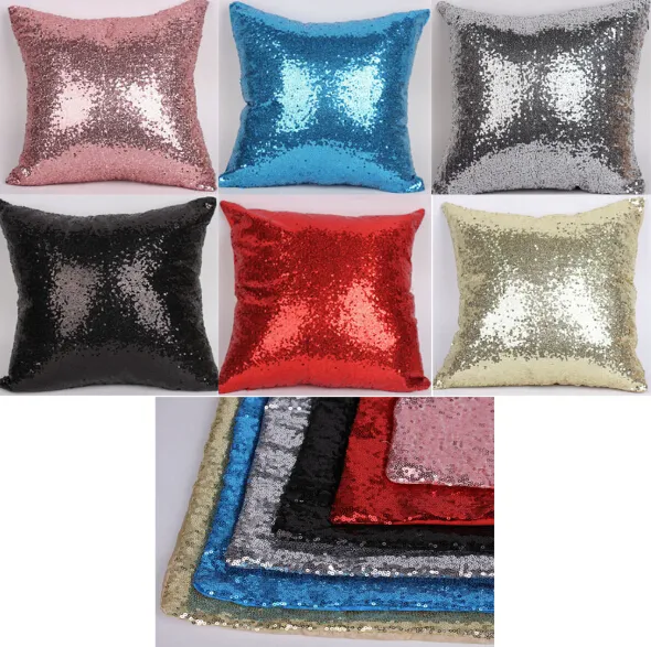 Glitter Sequin Pillow Case Solid Color Cushion Cases Cover Cafe Car Seat Sofa Reversible Sequins Flip Home Textile No Filling