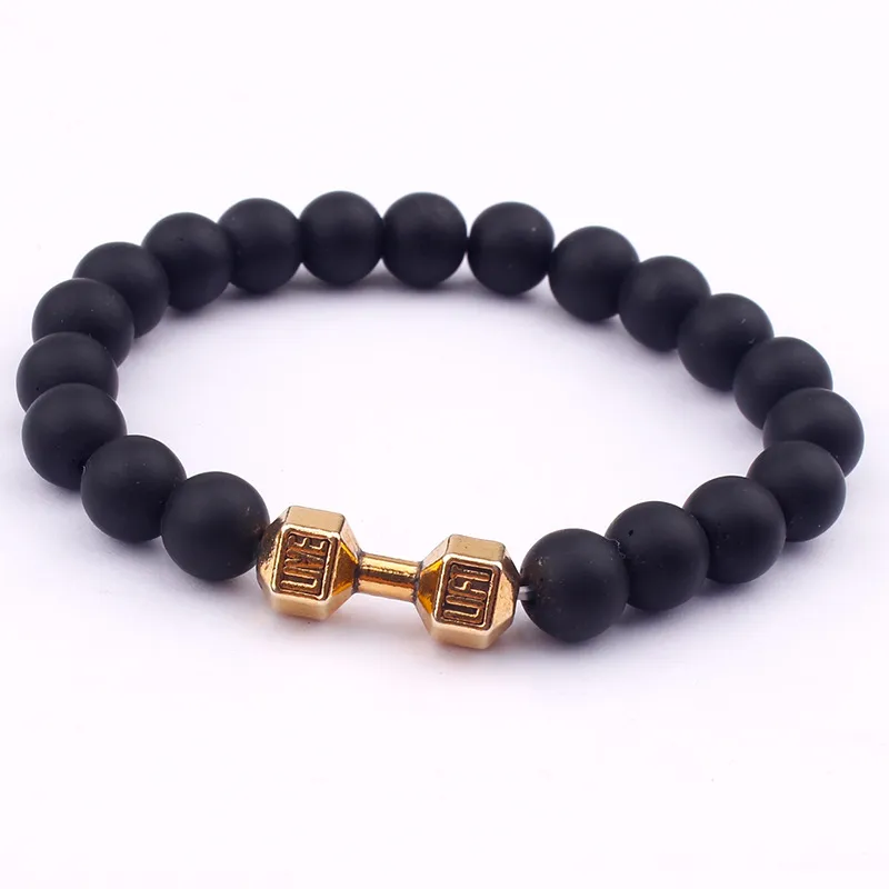 Fashion 8MM Matted Black Stone Beads Manubri Bracciale oro antico argento donna uomo gioielli braccialetto moda