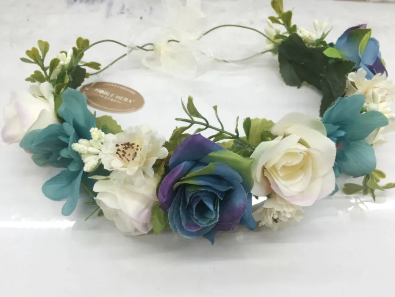 Una medida que los niños flores azules corona de simulación de guirnaldas de flores princesa de Una medida que los niños flores azules corona de simulación de guirnaldas de flores princesa de