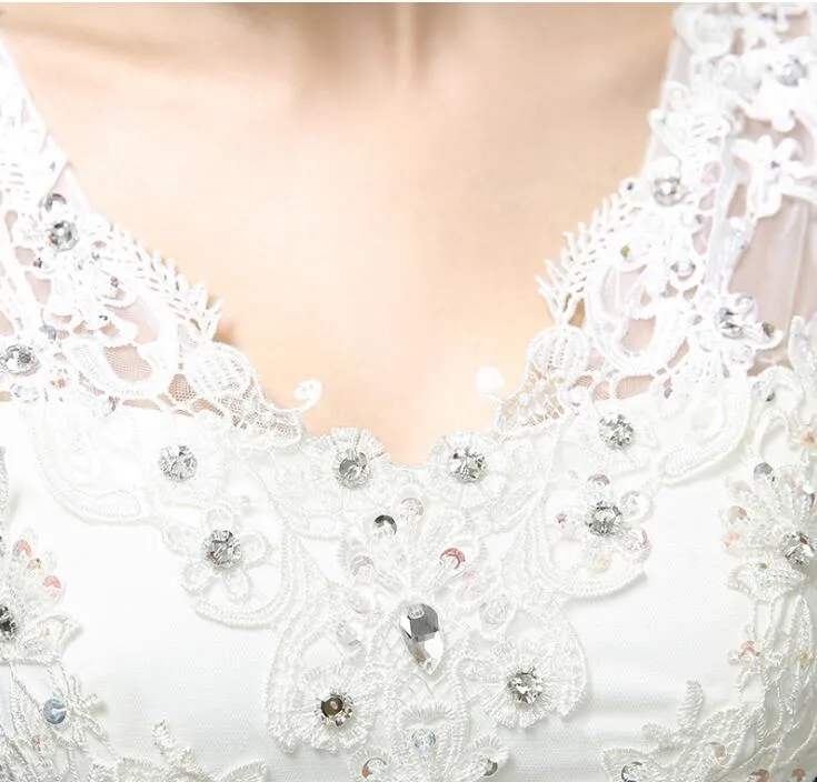 リアルフォトカスタマイズドウェディングドレス2018 vestido de Noiva安いレーススパンコールホワイトプリンセス結婚式のフロックデザインボールガウン