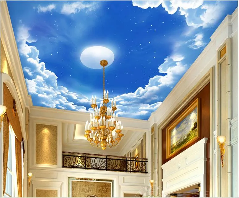 Papel de parede de teto 3D personalizado Murais redondos da parede da lua Decoração da casa da sala de visitas da sala de visitas da decoração do teto 3d decoração da casa de luxo